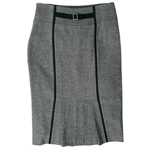 Alberto Makali Black Herringbone A-Line Pleated Button Detail Midi Skirt Size 14 - Picture 3 of 5